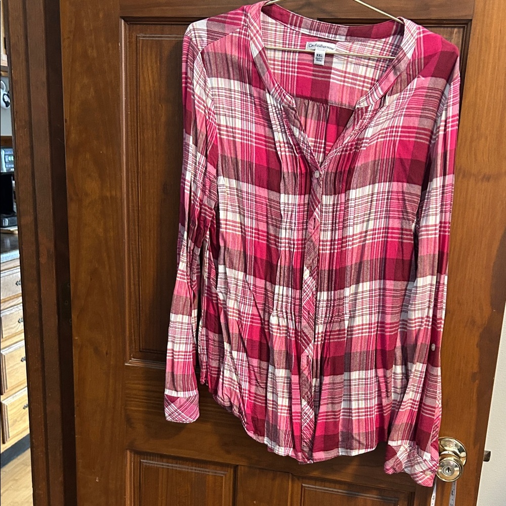 Croft & Barrow Pink and White Plaid Button-Down Shirt